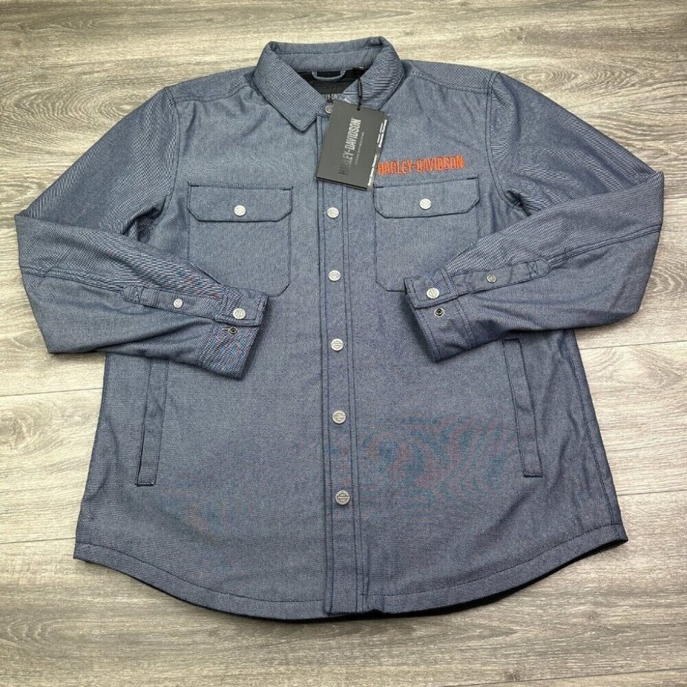 Harley Davidson Motorcycle Riding Shirt Jacket Operative Men's XL Textile Blue